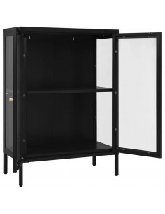 Credenza Nera 75x35x105 cm in Acciaio e Vetro
