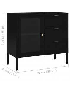 Credenza Nera 75x35x70 cm in Acciaio e Vetro Temperato