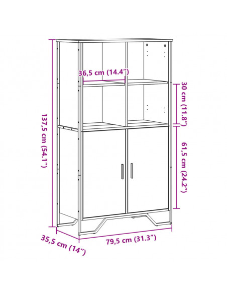 Credenza Nera 79,5x35,5x137,5 cm in Truciolato