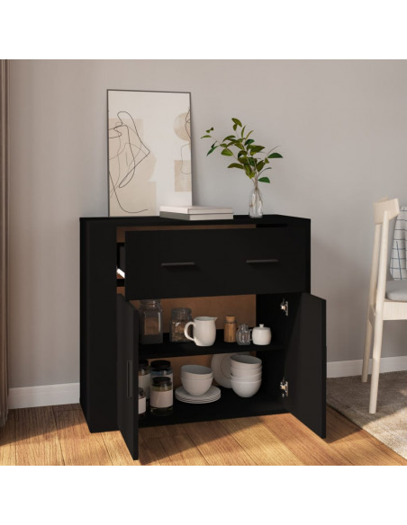 Credenza Nera 80x33x70 cm in Legno Multistrato