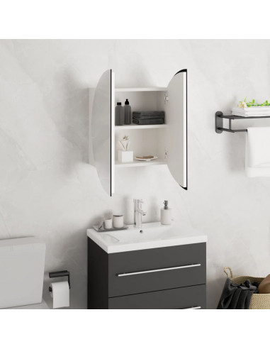Armadio da Bagno con Specchio Rotondo e LED Bianco 40x40x17,5cm