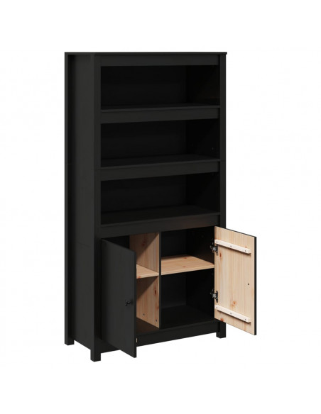 Credenza Nera 80x35x154 cm in Legno Massello di Pino