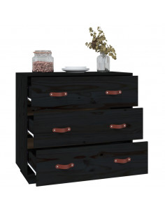 Credenza Nera 80x40x75 cm in Legno Massello di Pino