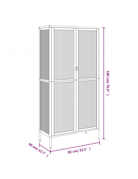 Credenza Nera 85x40x180 cm Vetro e Acciaio
