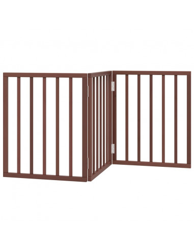 Cancello Cani Pieghevole 3 Pannelli Marrone 150cm Legno Pioppo