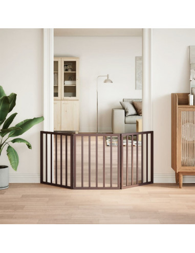 Cancello Cani Pieghevole 3 Pannelli Marrone 150cm Legno Pioppo