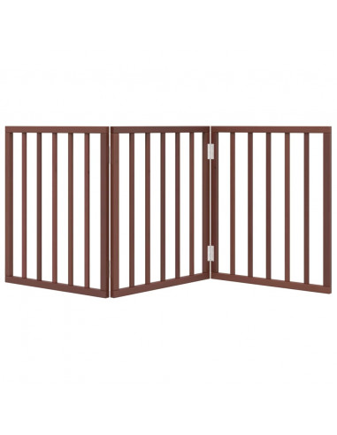 Cancello Cani Pieghevole 3 Pannelli Marrone 150cm Legno Pioppo