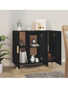 Credenza Nera 90x34x80 cm in Legno Multistrato