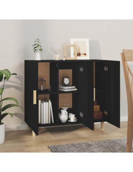 Credenza Nera 90x34x80 cm in Legno Multistrato