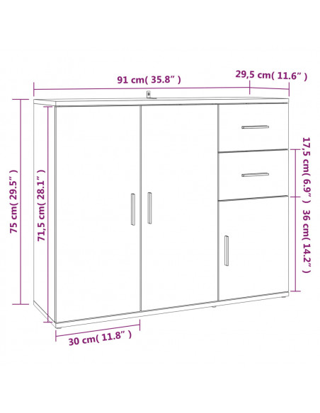 Credenza Nera 91x29,5x75 cm in Legno Multistrato