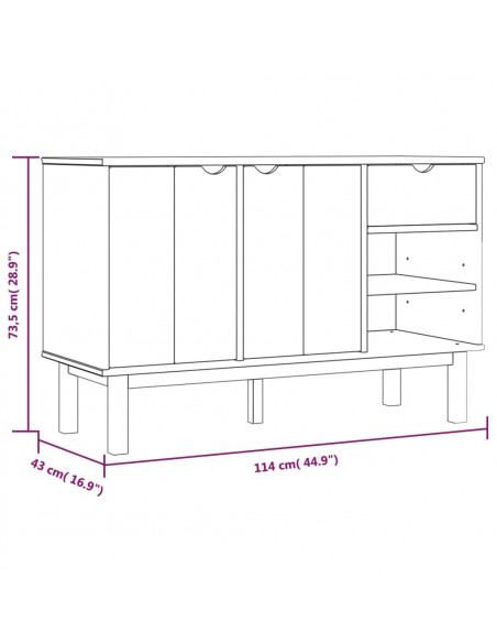 Credenza OTTA Marrone e Bianco 114x43x73,5 cm in Legno di Pino