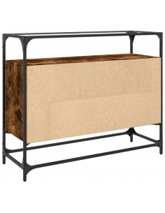 Credenza Piano Vetro Rovere Fumo 98x35x81cm Legno Multistrato