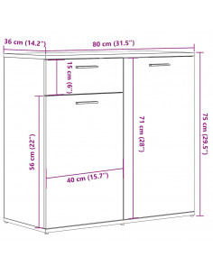 Credenza Rovere Artigianale 80x36x75 cm in Truciolato