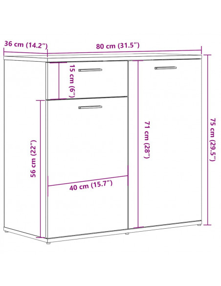 Credenza Rovere Artigianale 80x36x75 cm in Truciolato