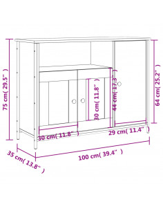 Credenza Rovere Fumo 100x35x75 cm in Legno Multistrato