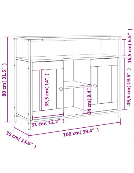 Credenza Rovere Fumo 100x35x80 cm in Legno Multistrato