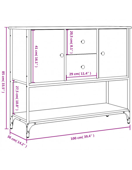 Credenza Rovere Fumo 100x36x85 cm in Legno Multistrato