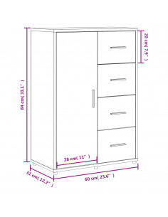 Credenza Rovere Fumo 60x31x84 cm in Legno Multistrato