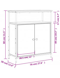Credenza Rovere Fumo 70x30x80 cm in Legno Multistrato