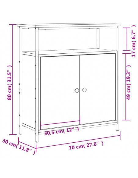 Credenza Rovere Fumo 70x30x80 cm in Legno Multistrato