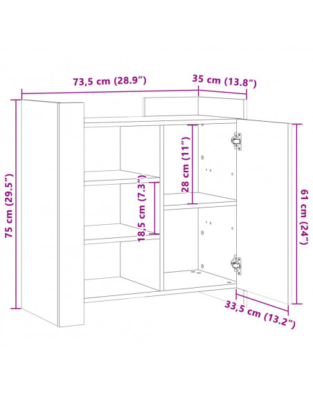 Credenza Rovere Fumo 73,5x35x75 cm in Legno Multistrato