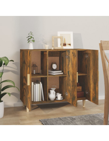 Credenza Rovere Fumo 90x34x80 cm in Legno Multistrato