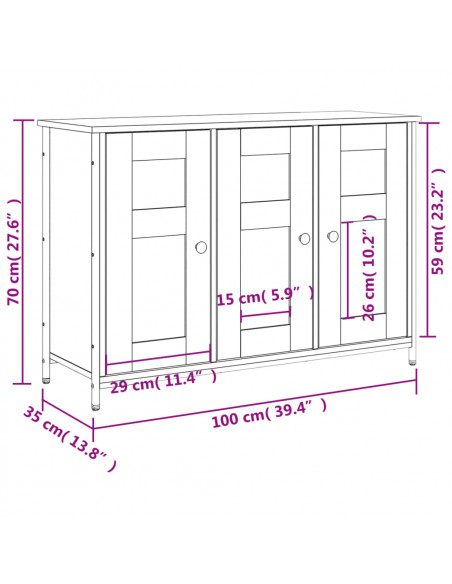 Credenza Rovere Marrone 100x35x70 cm in Legno Multistrato