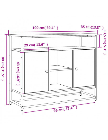 Credenza Rovere Marrone 100x35x80 cm in Legno Multistrato