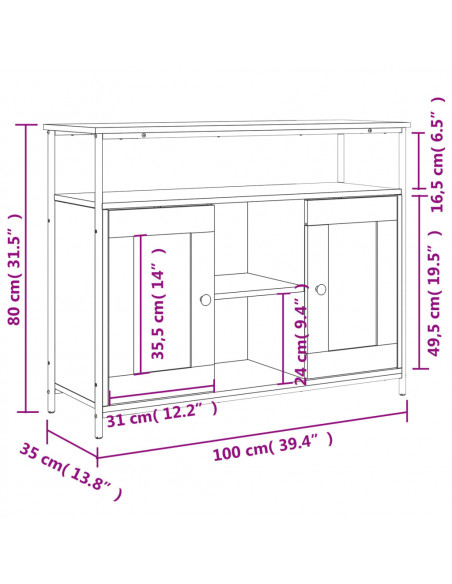 Credenza Rovere Marrone 100x35x80 cm in Legno Multistrato