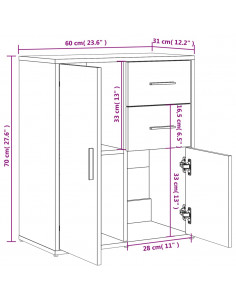 Credenza Rovere Marrone 60x31x70 cm in Legno Multistrato
