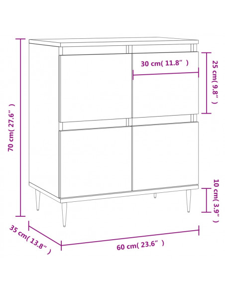 Credenza Rovere Marrone 60x35x70 cm in Legno Multistrato