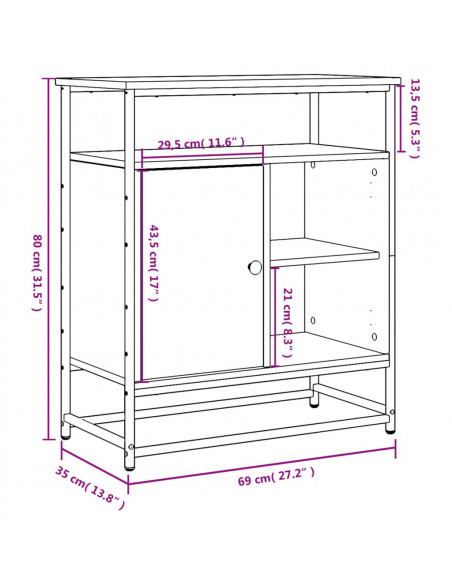 Credenza Rovere Marrone 69x35x80 cm in Legno Multistrato