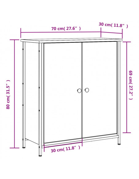 Credenza Rovere Marrone 70x30x80 cm in Legno Multistrato