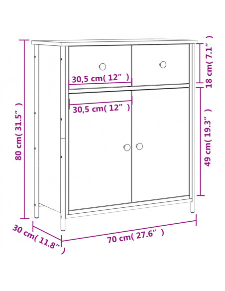 Credenza Rovere Marrone 70x30x80 cm in Legno Multistrato