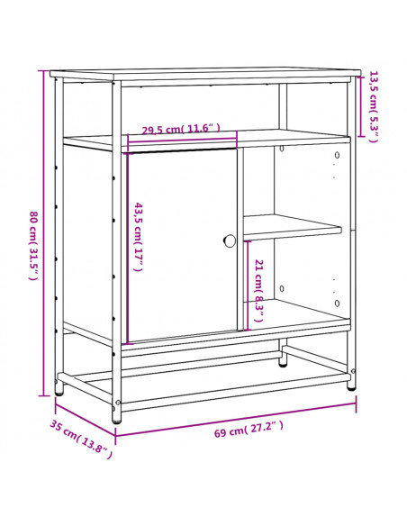 Credenza Rovere Sonoma 69x35x80 cm in Legno Multistrato
