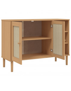 Credenza SENJA Aspetto Rattan 112x40x80 cm Legno Massello Pino