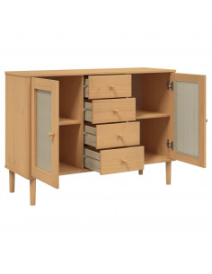 Credenza SENJA Aspetto Rattan 112x40x80 cm Legno Massello Pino
