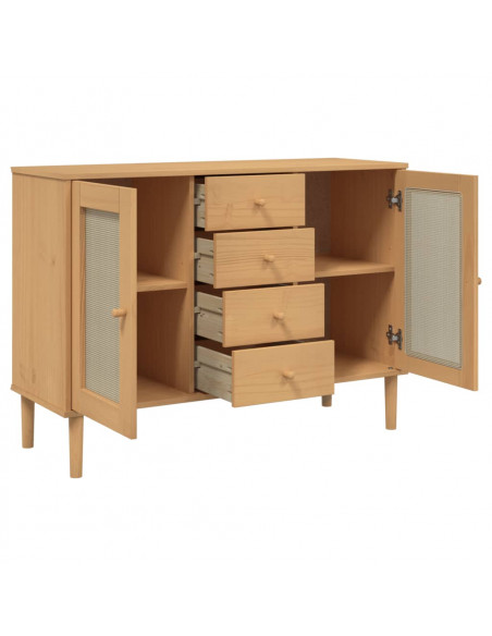 Credenza SENJA Aspetto Rattan 112x40x80 cm Legno Massello Pino
