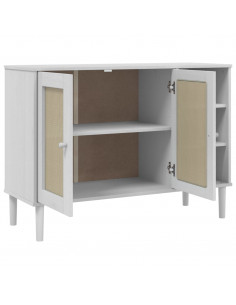 Credenza SENJA Aspetto Rattan Bianco 112x40x80 cm Massello Pino