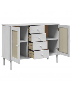 Credenza SENJA Aspetto Rattan Bianco 112x40x80 cm Massello Pino