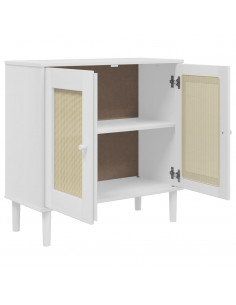 Credenza SENJA Aspetto Rattan Bianco 80x35x80 cm Massello Pino