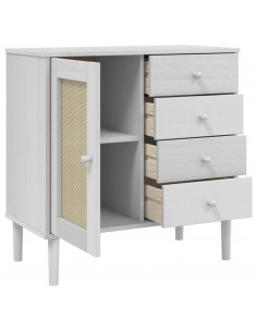 Credenza SENJA Aspetto Rattan Bianco 80x40x80 cm Massello Pino