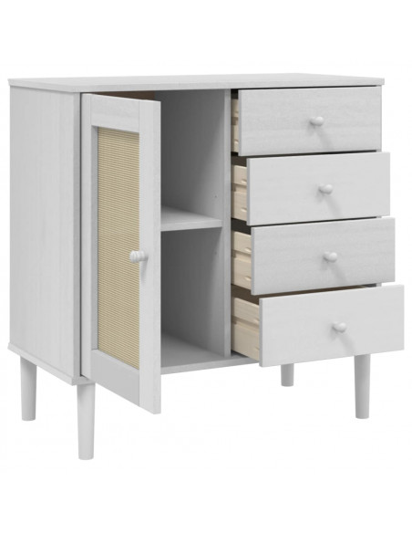 Credenza SENJA Aspetto Rattan Bianco 80x40x80 cm Massello Pino