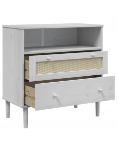 Credenza SENJA Aspetto Rattan Bianco 80x40x80 cm Massello Pino