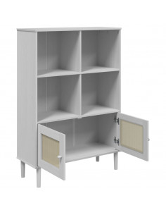 Credenza SENJA Aspetto Rattan Bianco 90x35x130 cm Massello Pino