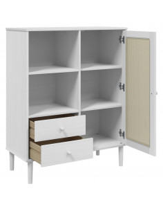 Credenza SENJA Aspetto Rattan Bianco 90x40x112cm Massello Pino