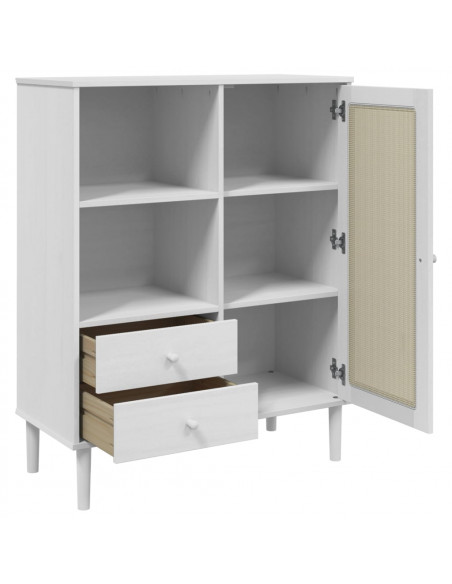 Credenza SENJA Aspetto Rattan Bianco 90x40x112cm Massello Pino
