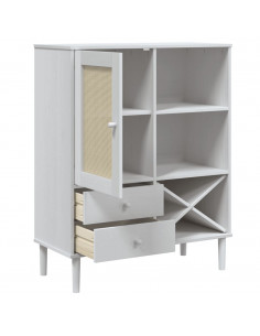 Credenza SENJA Aspetto Rattan Bianco 90x40x112cm Massello Pino
