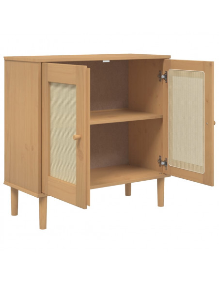 Credenza SENJA Aspetto Rattan Marrone 80x35x80 cm Massello Pino