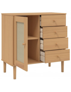 Credenza SENJA Aspetto Rattan Marrone 80x40x80 cm Massello Pino